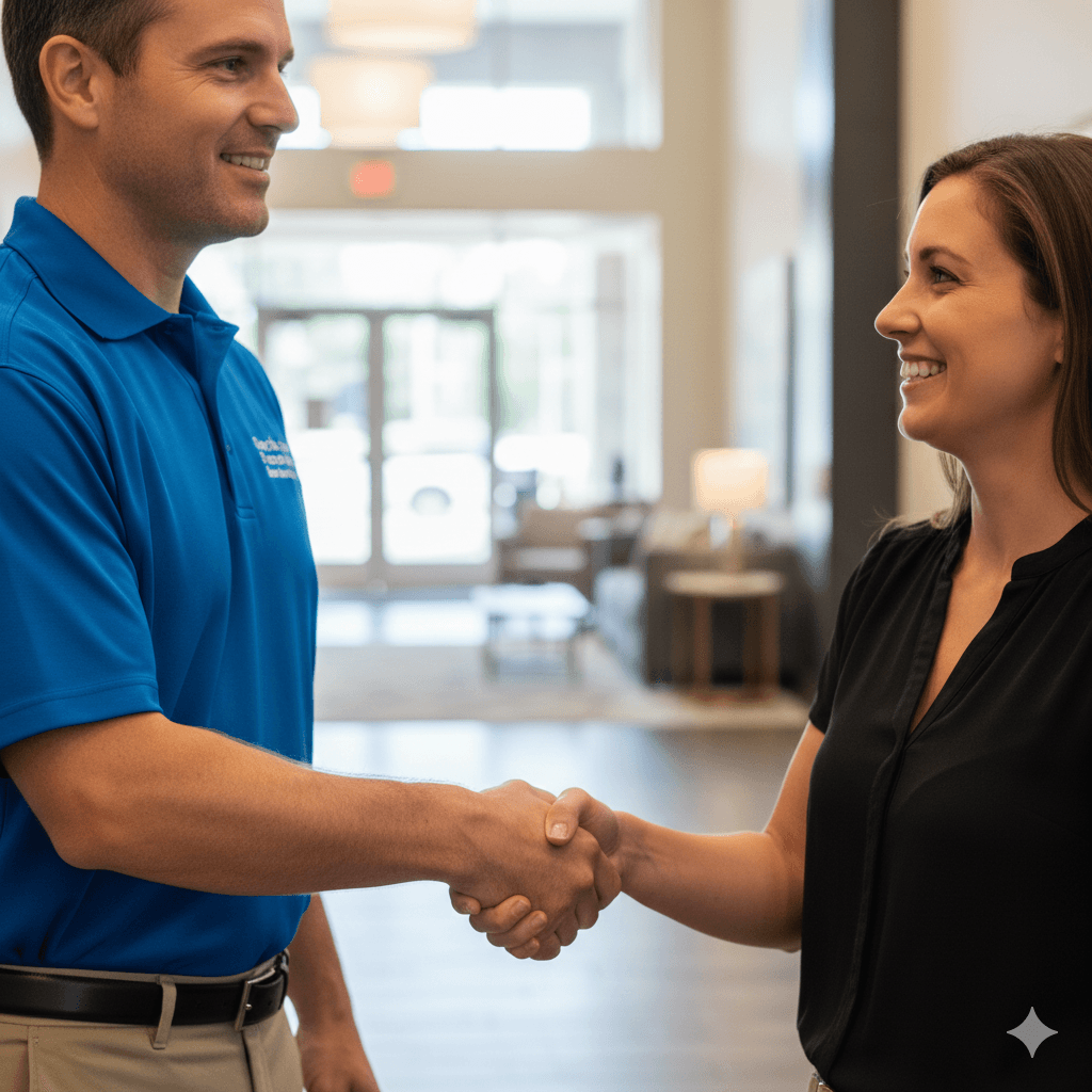 Florence Property Services team member discussing with a client